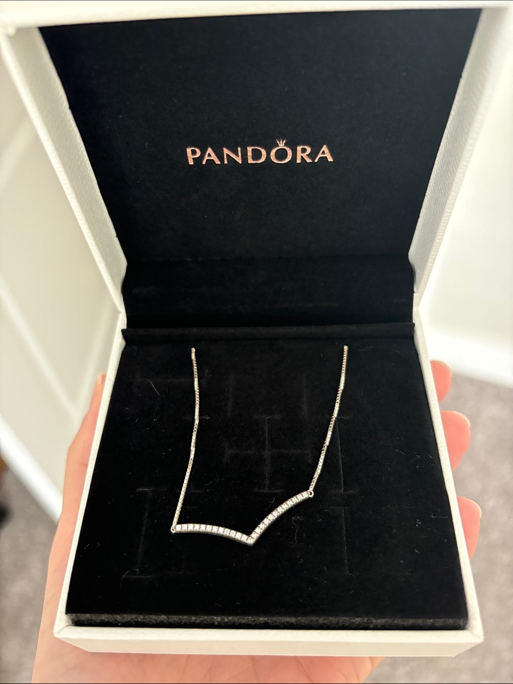Pandora Silver Pavé V-Shape Necklace - Silver